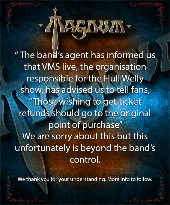Refund information for the show on 11/12/20 (Hull, Welly)